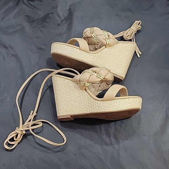 VIZZANO DOUBLE BRAIDED STRAP BAND LACE UP CLOSURE WEDGE SANDAL - Picture 7 of 16